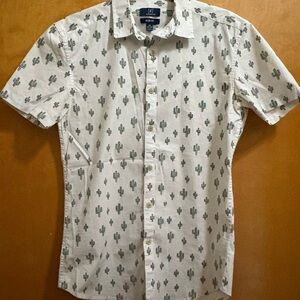 George White and Green Cactus Button Down Shirt